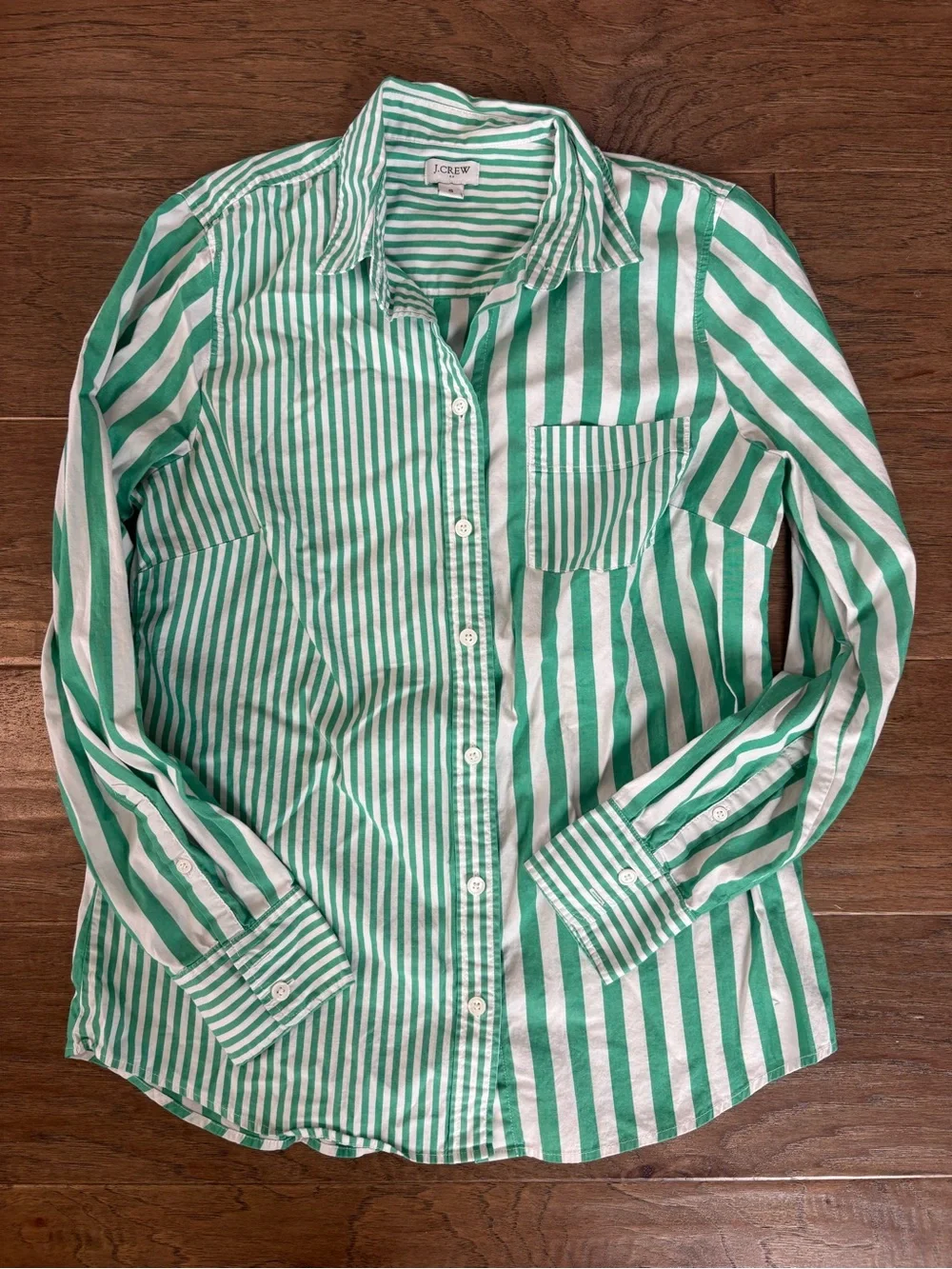 J Crew button up cotton shirt signature fit mix striped green top size small
